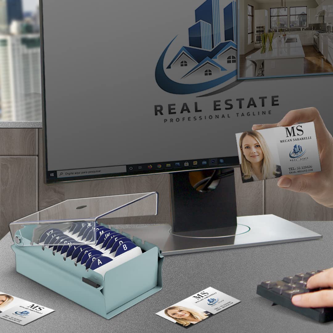 Acrimet Index Business Card Size File Holder Organizer Box Metal Base Heavy Duty (AZ Index Cards