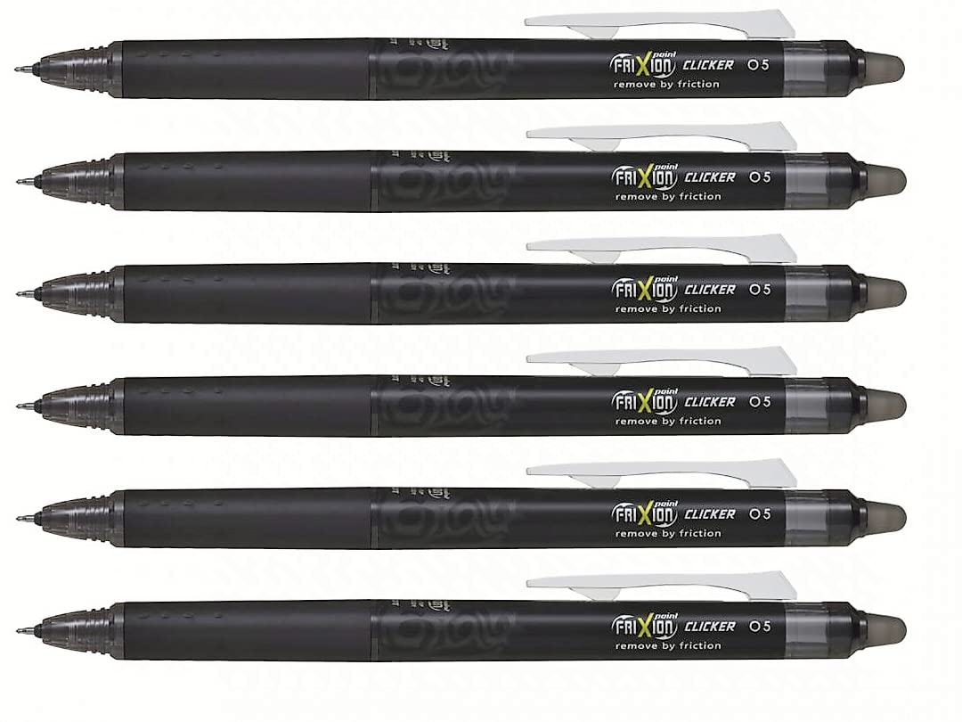 Pilot FriXion Point Clicker 0.5mm, Erasable Gel Needle tip Pens, Extra Fine Point, 6 pack (Black)