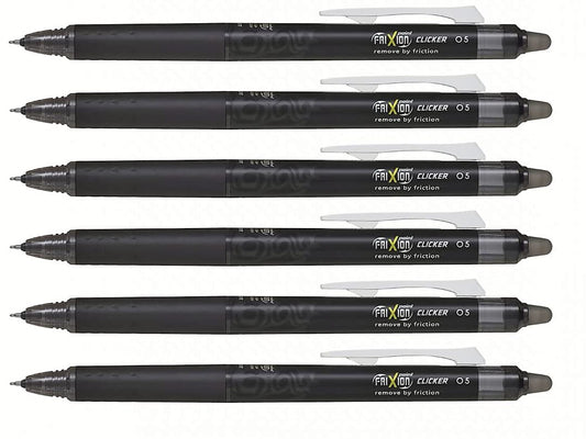 Pilot FriXion Point Clicker 0.5mm, Erasable Gel Needle tip Pens, Extra Fine Point, 6 pack (Black)
