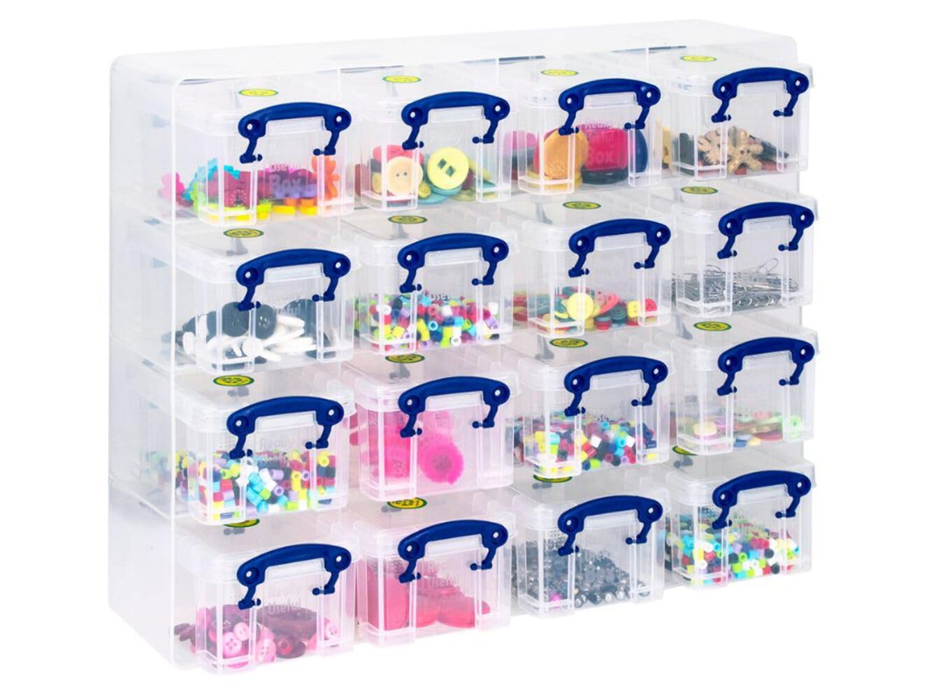 Really Useful Plastic Storage Box 0.3 Litre Organiser Pack (16 x 0.3L) Clear Frame with Clear Boxes