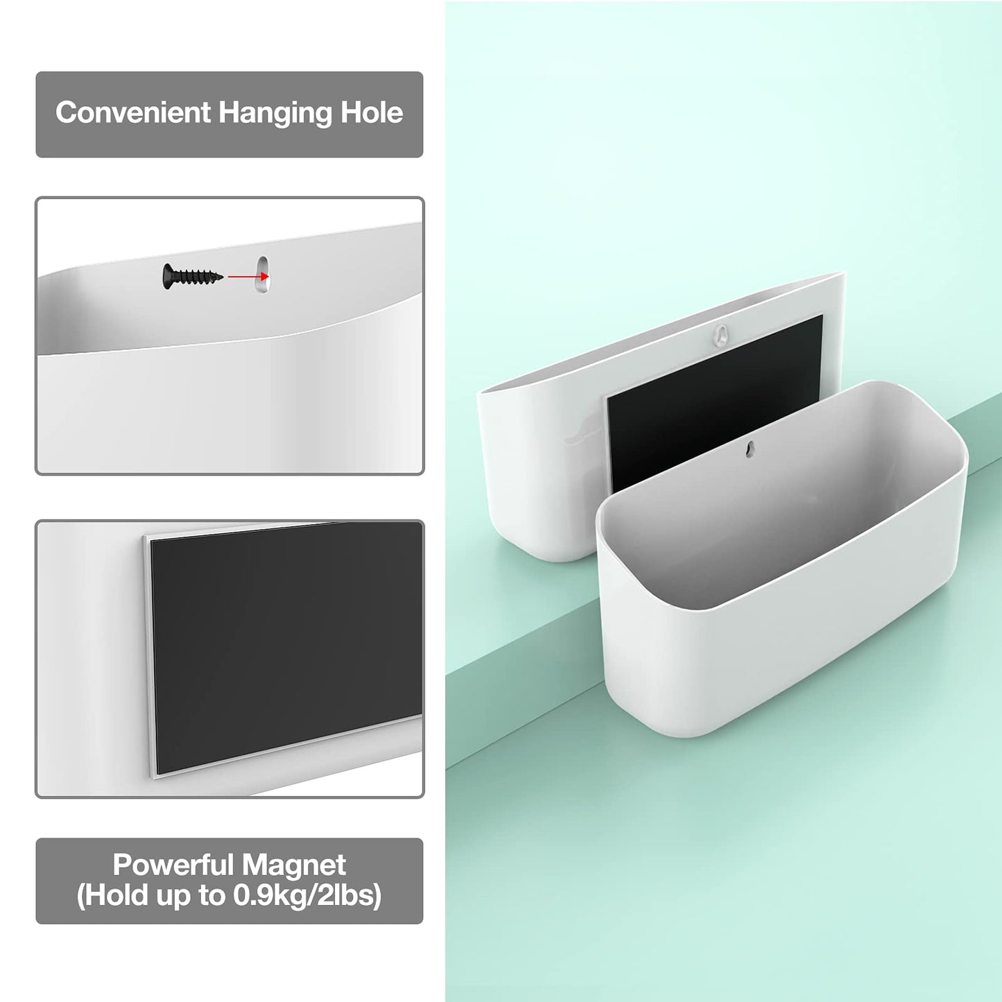 MoKo Magnetic Pen Holder and Lint Bin, Wide Storage Organizer, White
