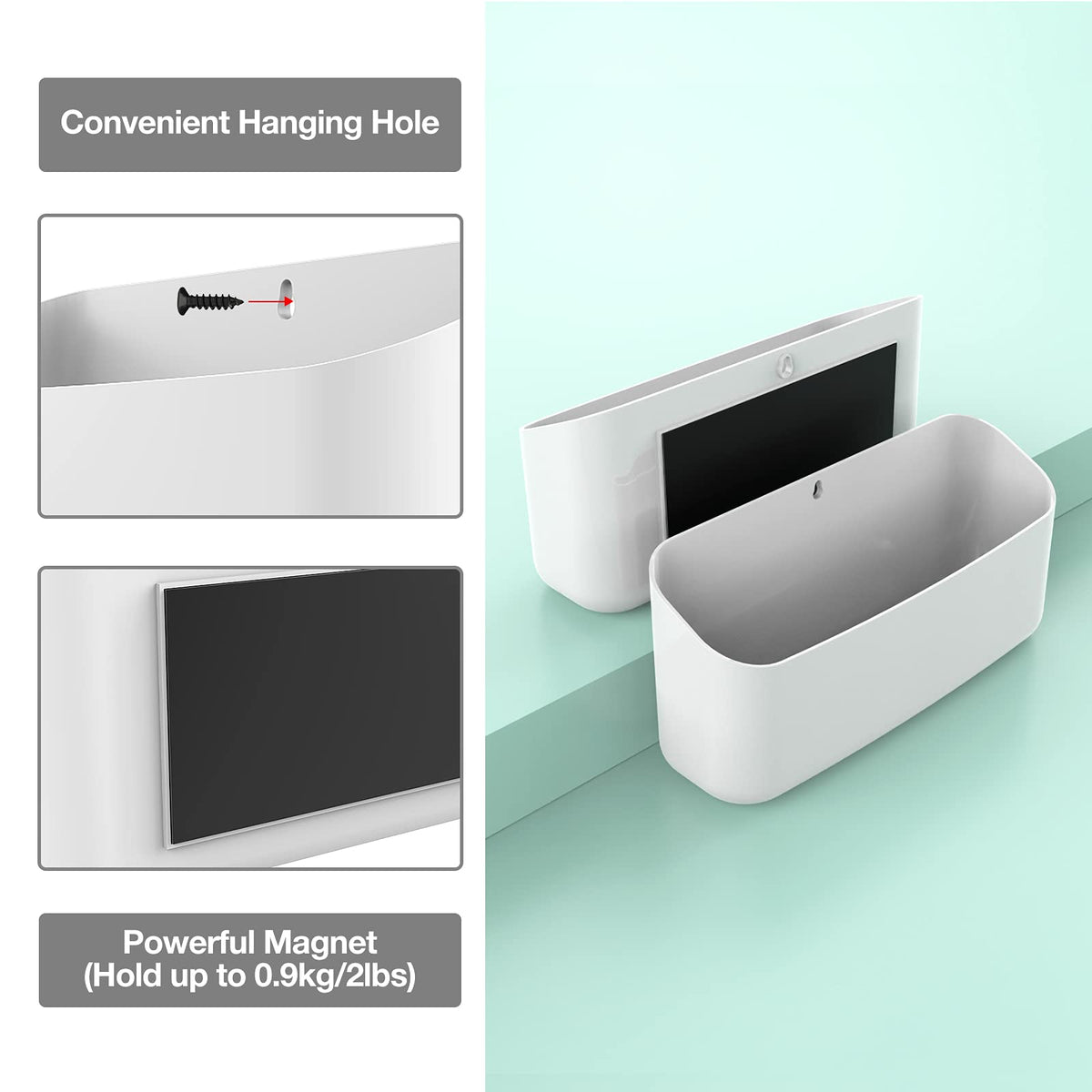 MoKo Magnetic Pen Holder and Lint Bin, Wide Storage Organizer, White