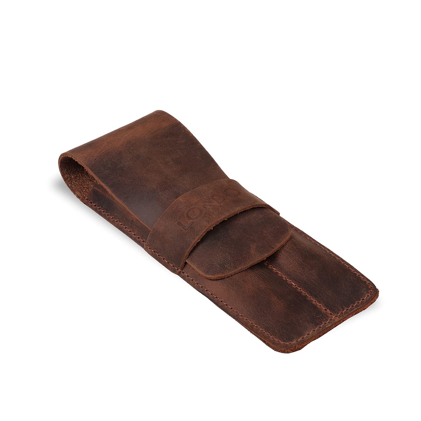 Londo Genuine Leather Pen and Pencil Case with Tuck in Flap, Stationery Bag - Two compartment