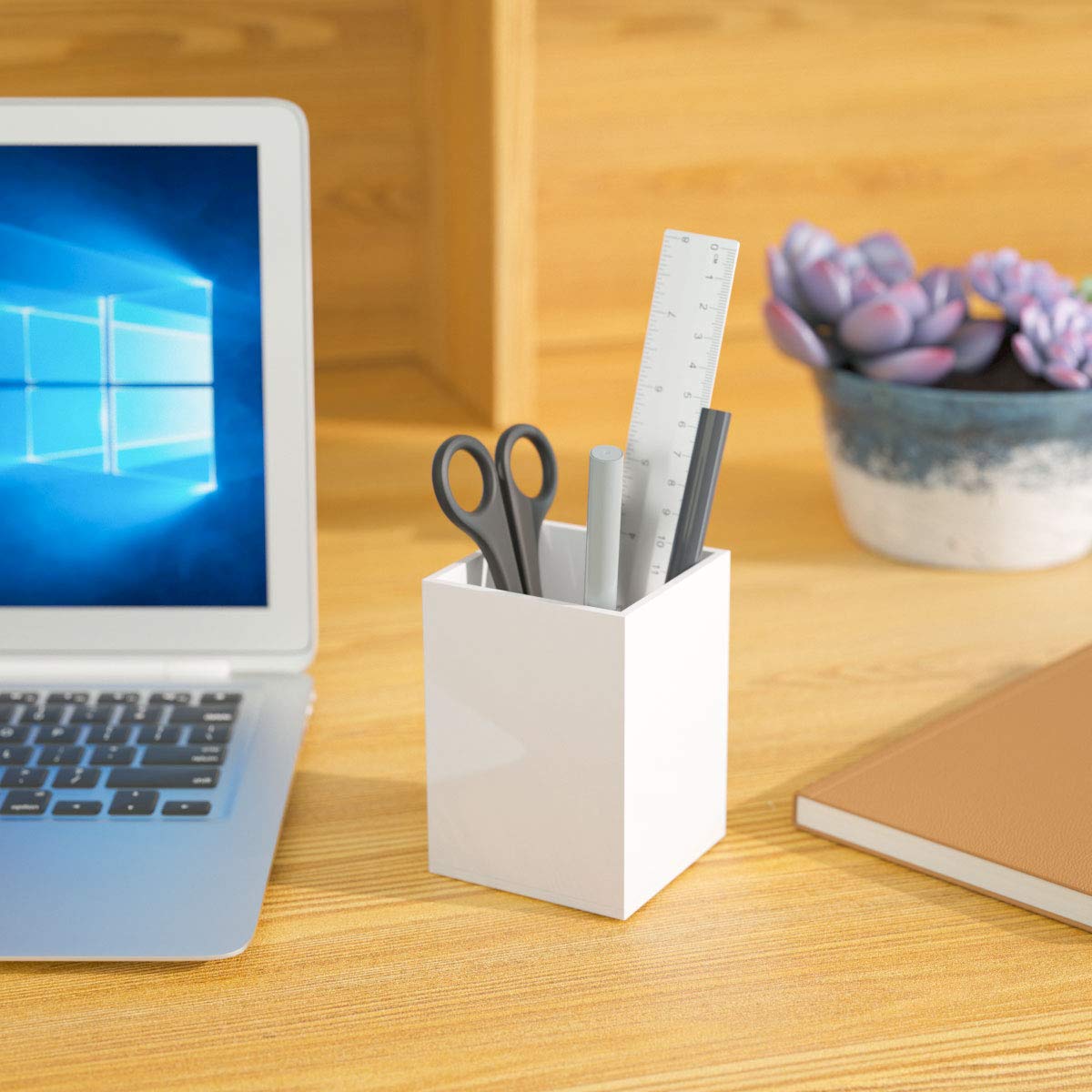 NIUBEE White Acrylic Pen Holder 4 Pack, Desktop Pencil Cup Stationery Organizer for Office Desk