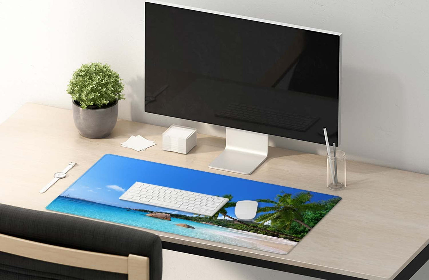 SSOIU Tropical Paradise Sunshine Beach Coast Sea Palm Trees Mouse Pad 35.5 X 15.7 Inch XXL Full