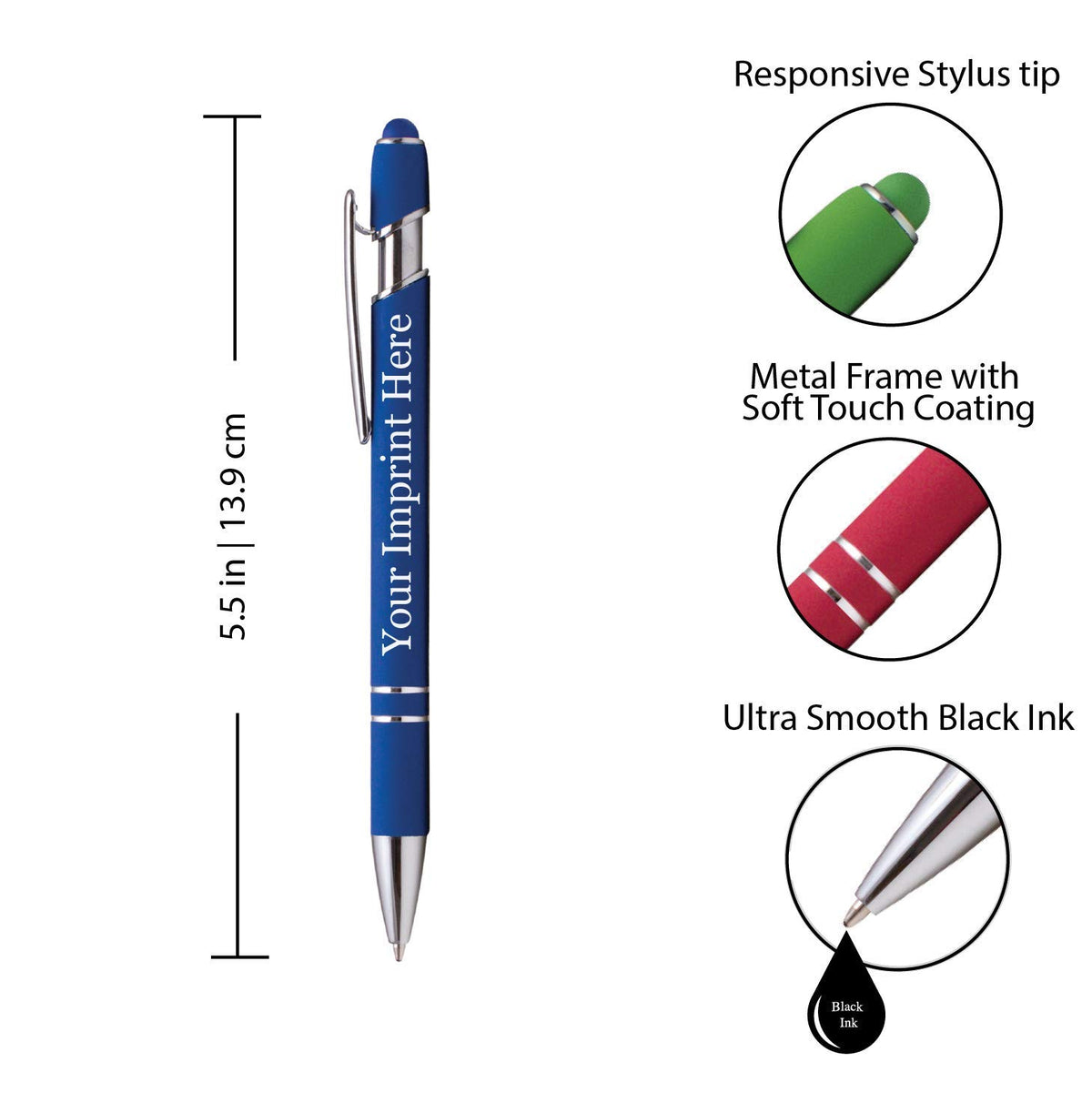 ExpressDesigns™ - Premium Custom Pens with Stylus | Burst of Color | Personalized Soft Touch Metal
