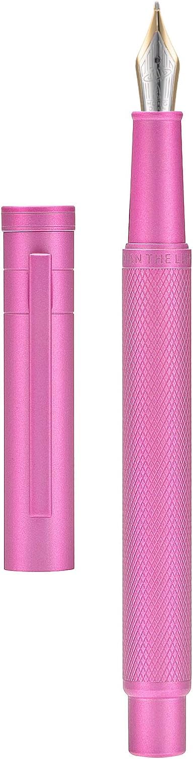 Asvine Pink Forest Fountain Pen Bent Nib, Classic Design with Converter and Metal Pen Case, The