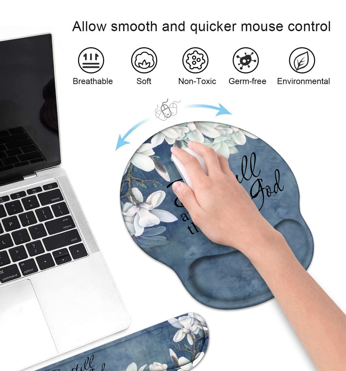 Keyboard Wrist Rest and Mouse Pad Wrist Support Set with Coasters, Christian Bible Verse Psalm