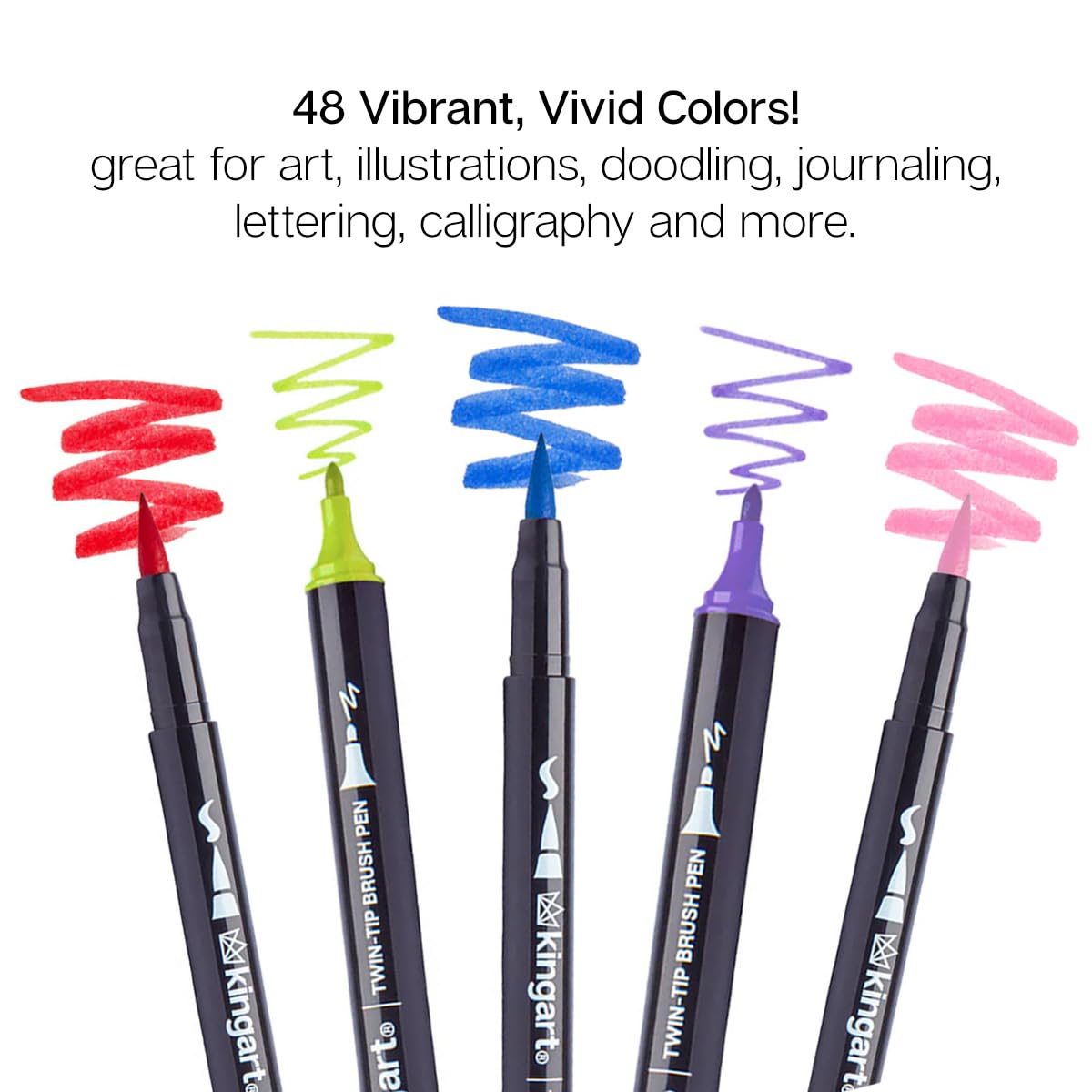 KINGART PRO 445-48 Dual Twin-Tip Brush Pens, Multicolor, 48-Colors
