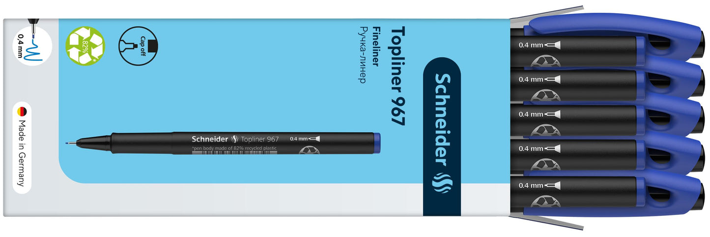 Schneider Topliner 967 Fineliner Pen - Blue (Pack of 10)