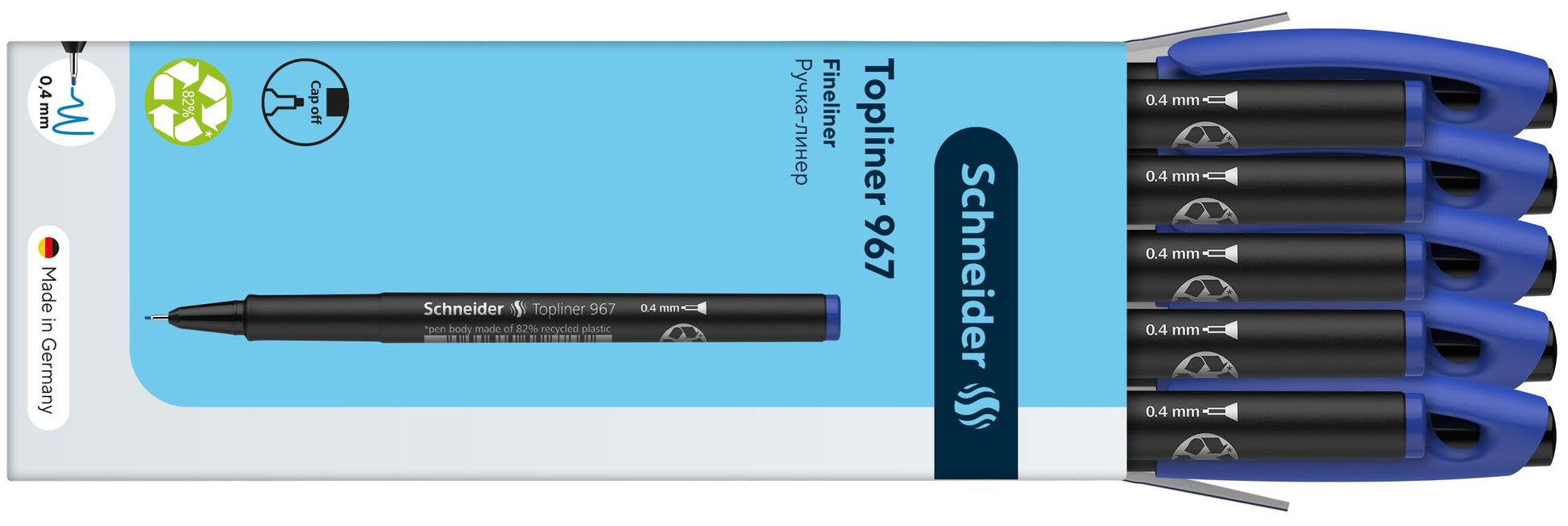 Schneider Topliner 967 Fineliner Pen - Blue (Pack of 10)