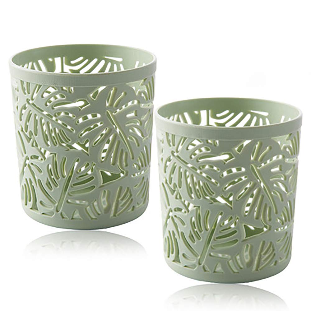 Carriecur Desktop Office Storage Organizer Creative Round Hollow Leaves Tropical Palm Leaves Design