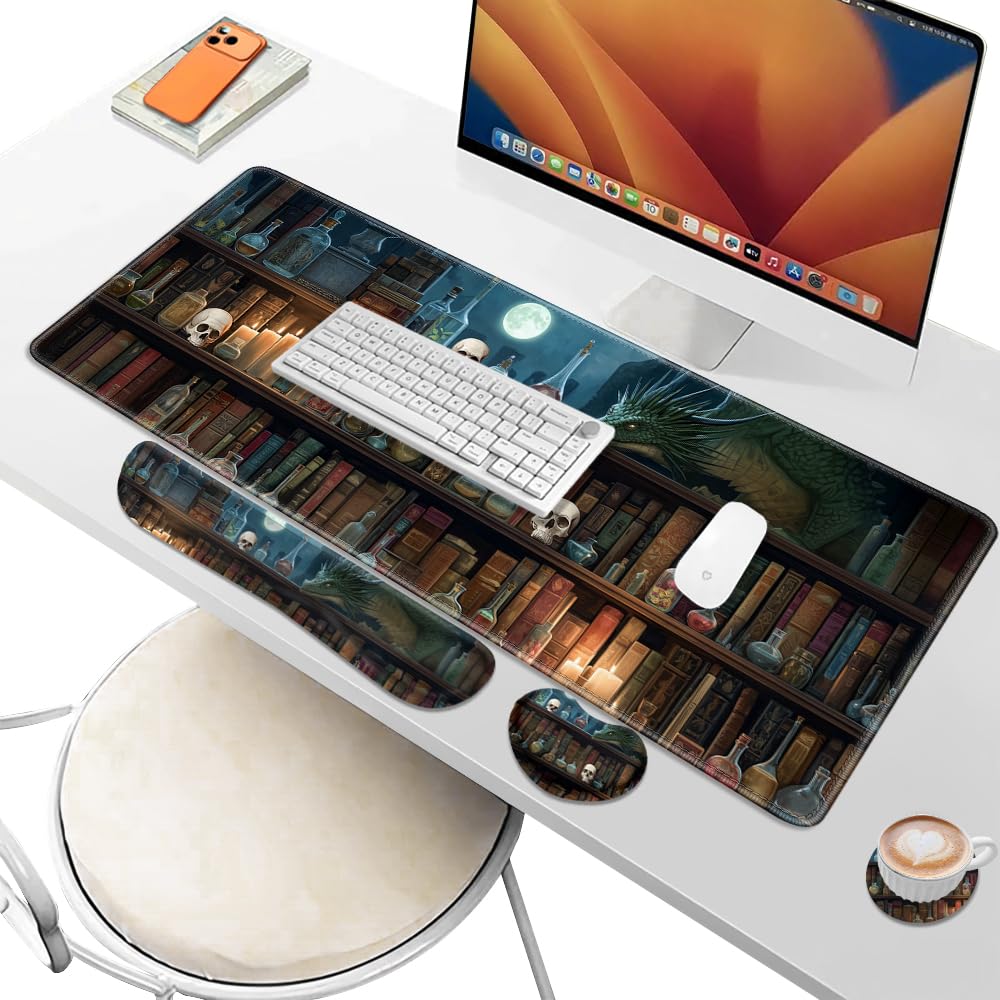 Desk Pad and Keyboard Wrist Rest, Large Mouse Pad + Keyboard Pad+Mouse Wrist Support, Non-Slip Desk