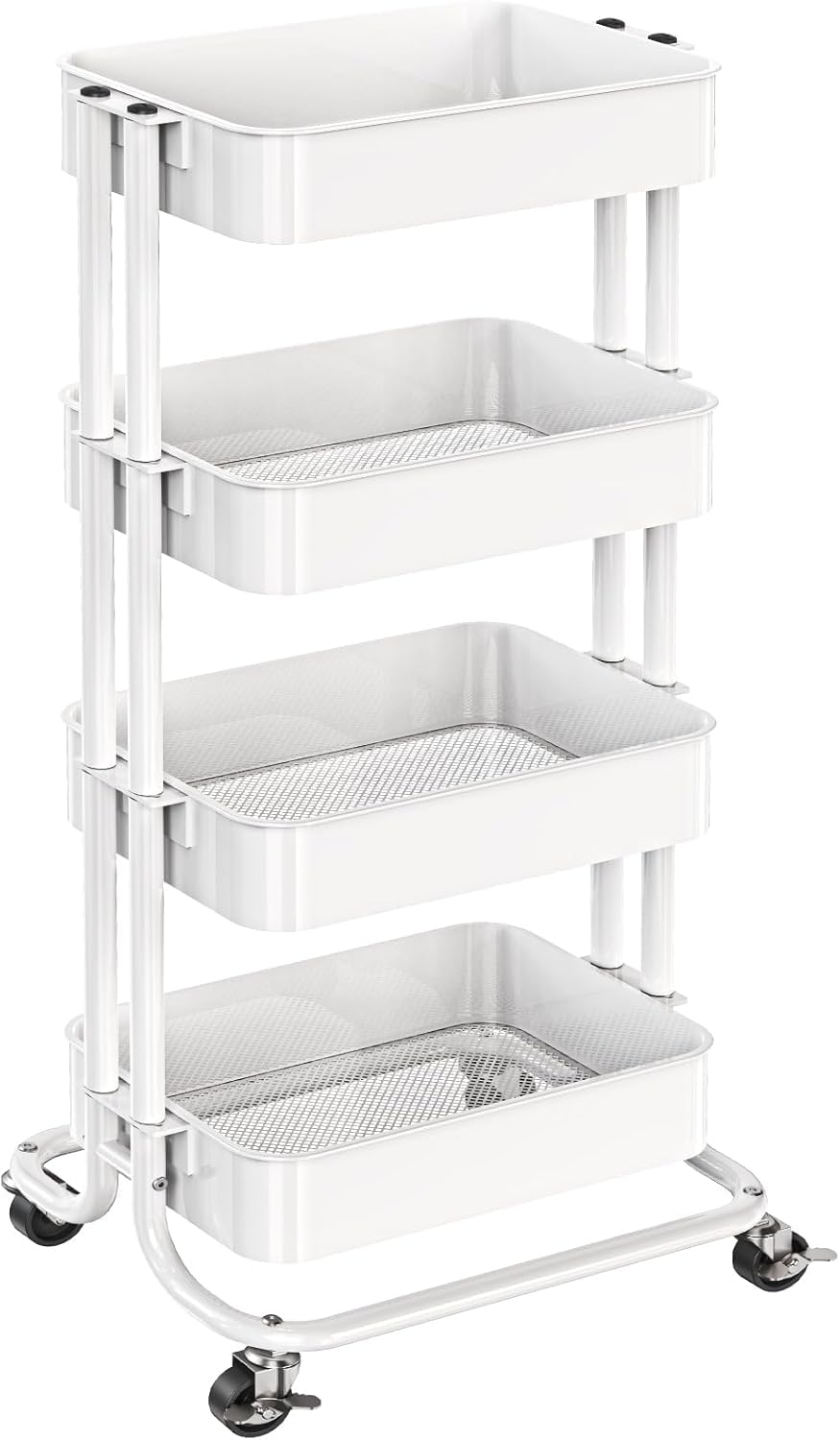 Pipishell 4 Tier Metal Rolling Utility Cart with 2 Lockable Wheels, White