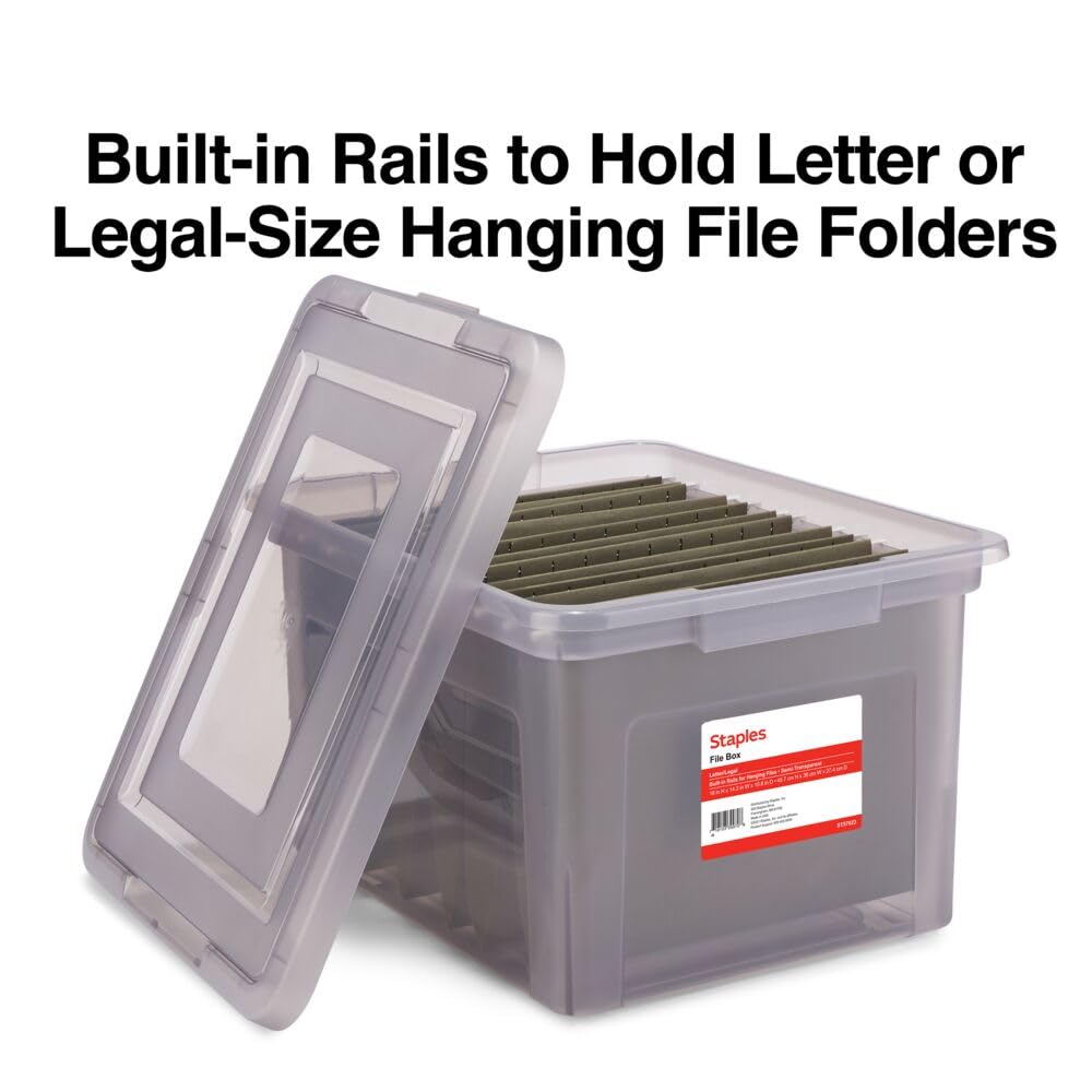 STAPLES Plastic File Box with Snap Lid, Letter/Legal, Frost Gray, 4-Pk