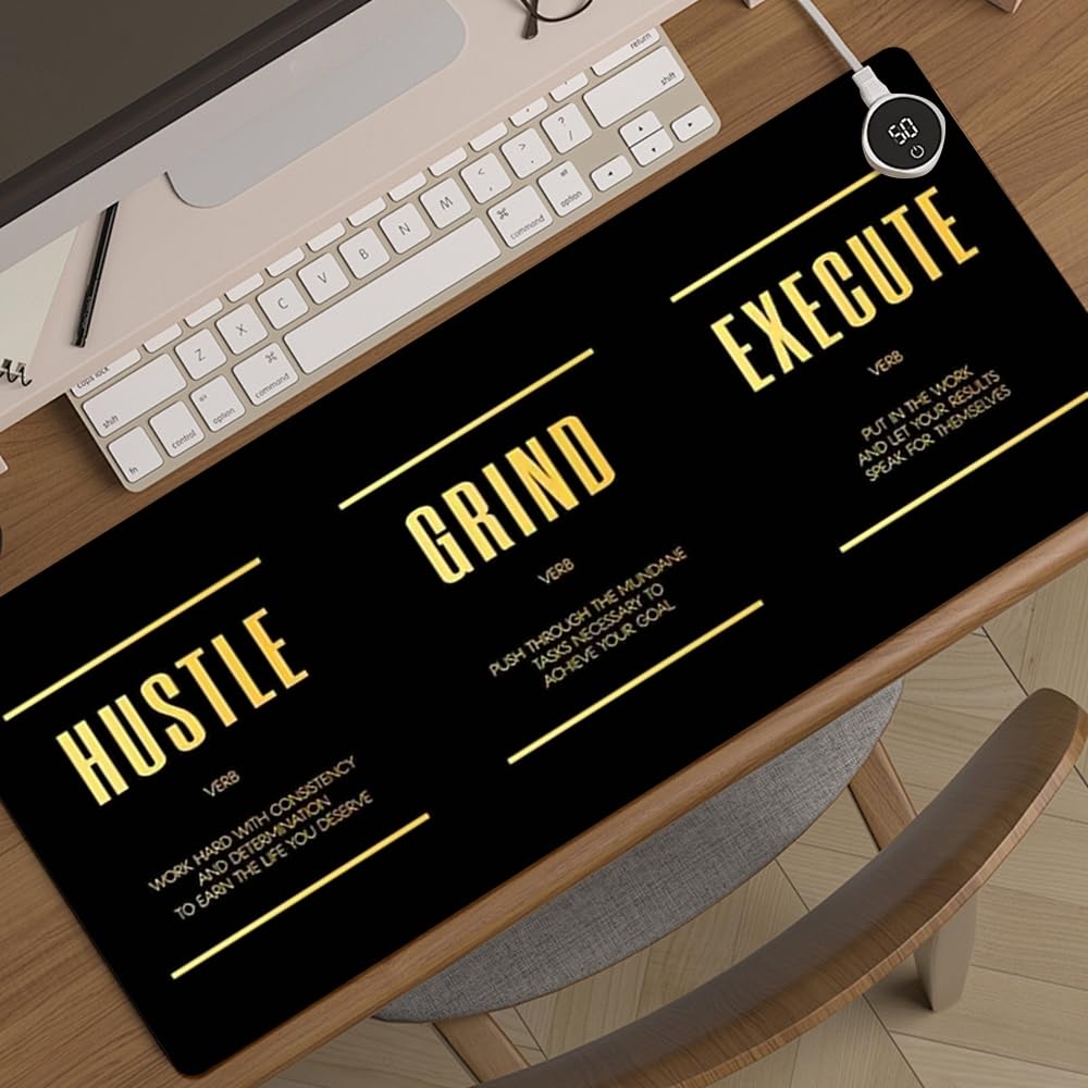Reateforin Black Gold Hustle Grind Execute Keyboard Mat Positive Saying Mousepad Office Long Mouse