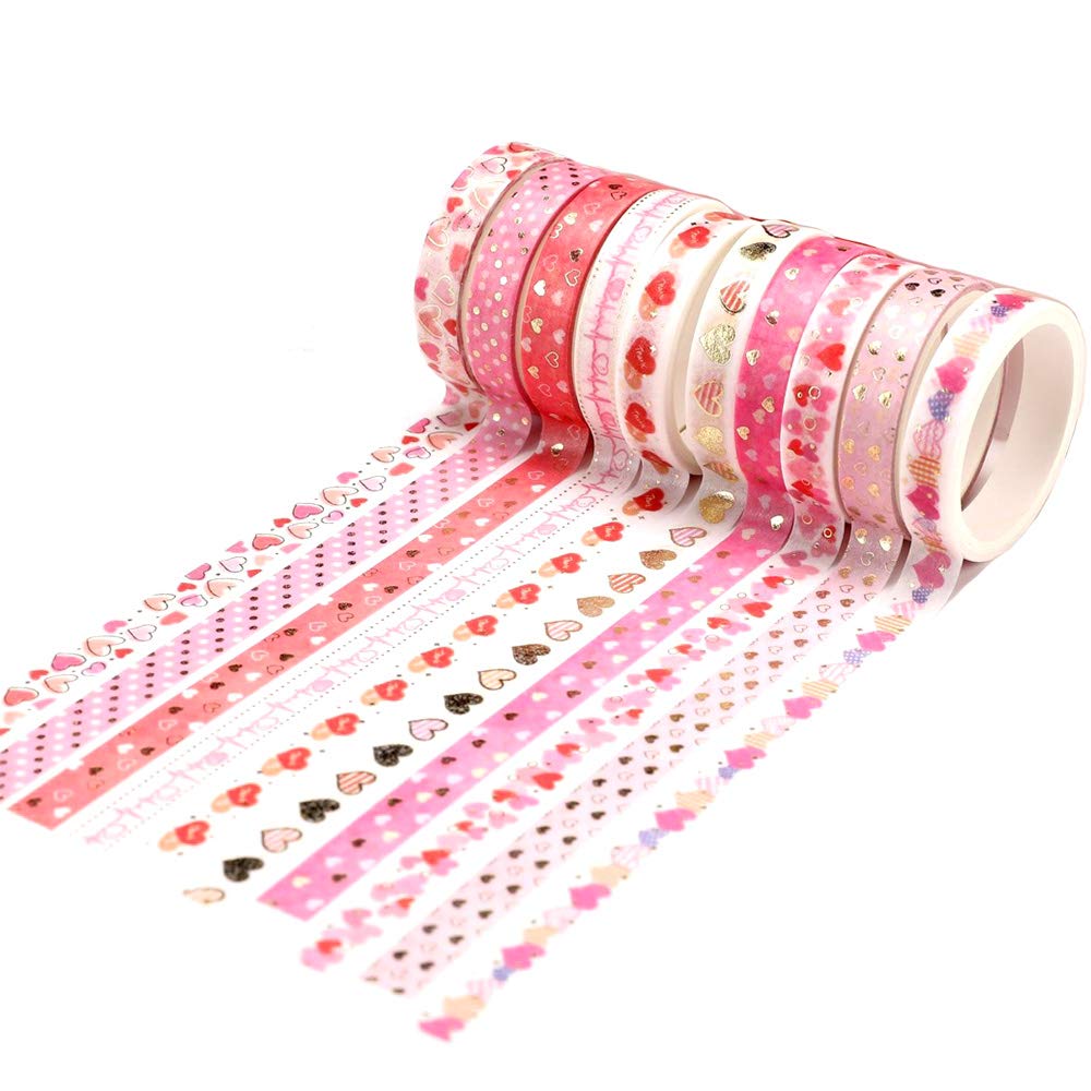 YUBBAEX 10 Rolls Sparkling Washi Tape Set 8mm Skinny Gold Foil Decorative Masking Washi Tapes for