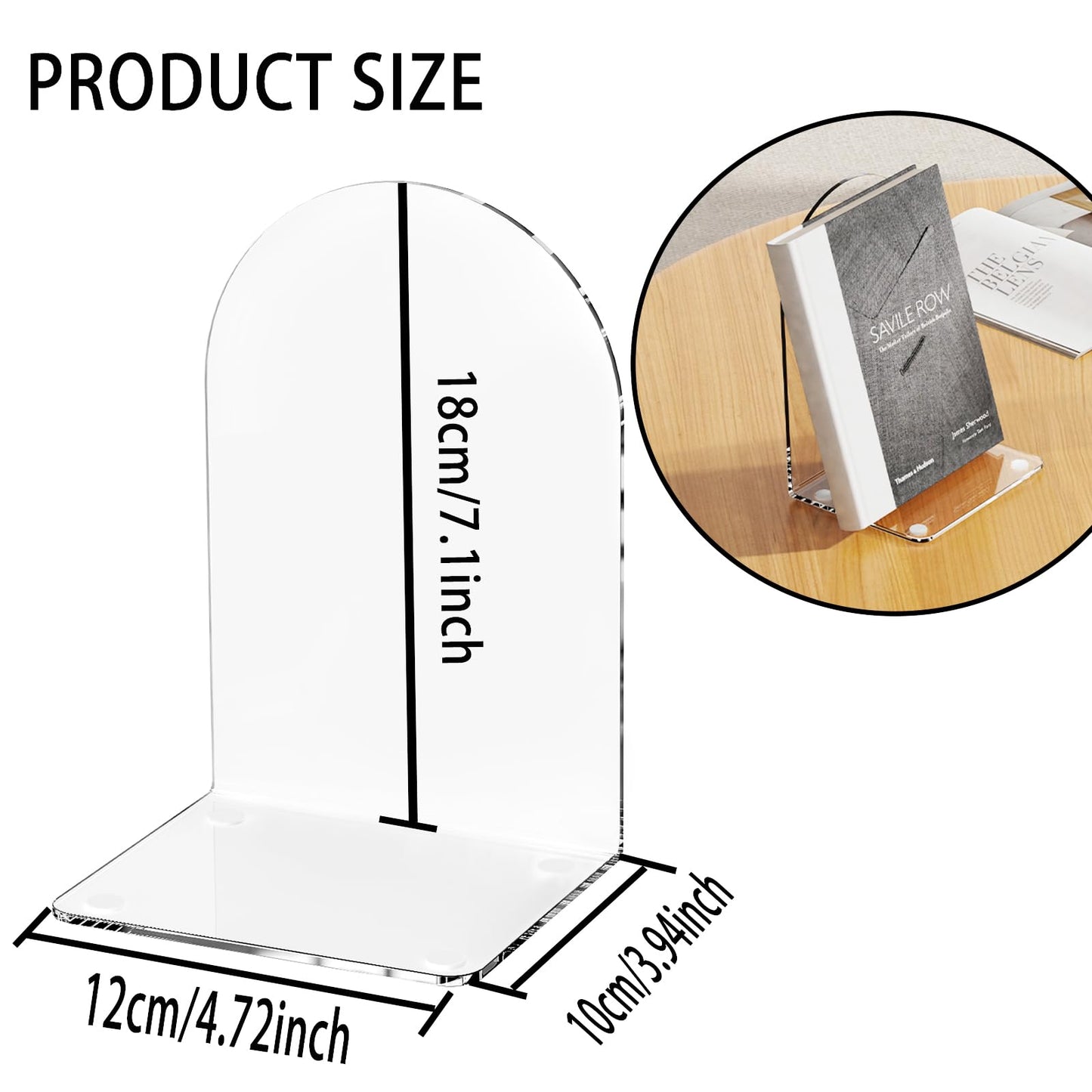Acrylic Book Ends 8 Pcs, Clear Bookends, Bookend Organizer for Shelves