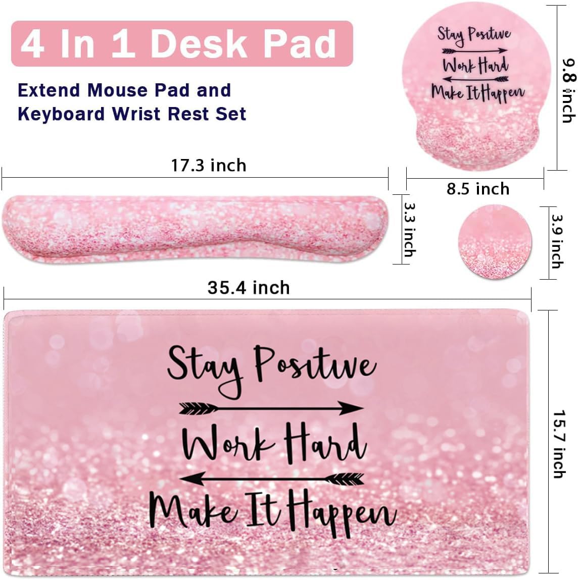 4-in-1 Gaming Mouse Pad Wrist Support Set，Desk Pad + Mouse Pad with Wrist Rest + Keyboard Wrist