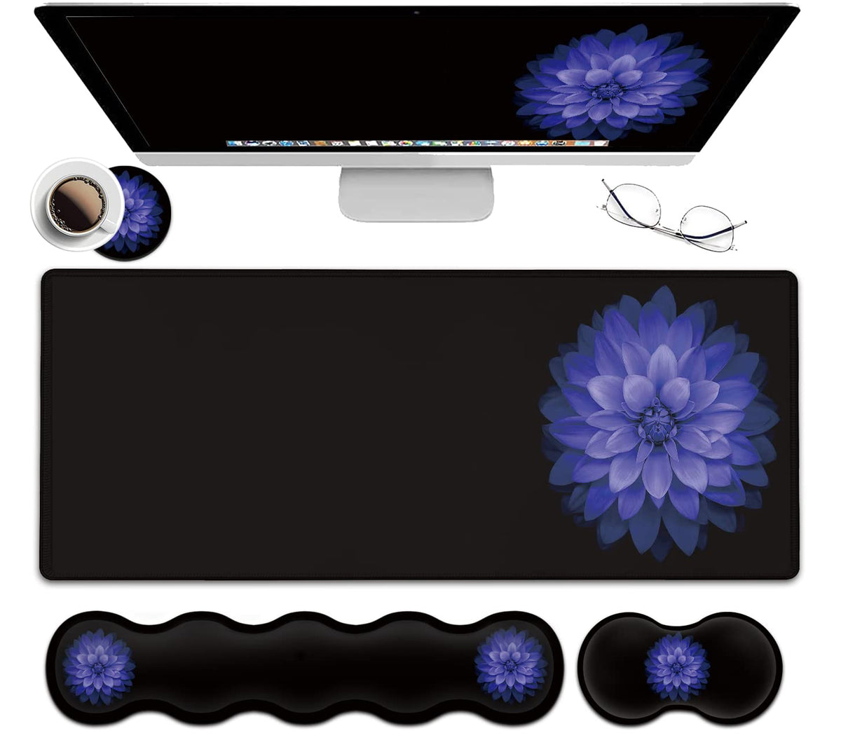 Ergonomic Mouse Pad Set, Desk Mat(31.5×11.8 in) + Keyboard Wrist Rest Support + Mouse Wrist Rest +