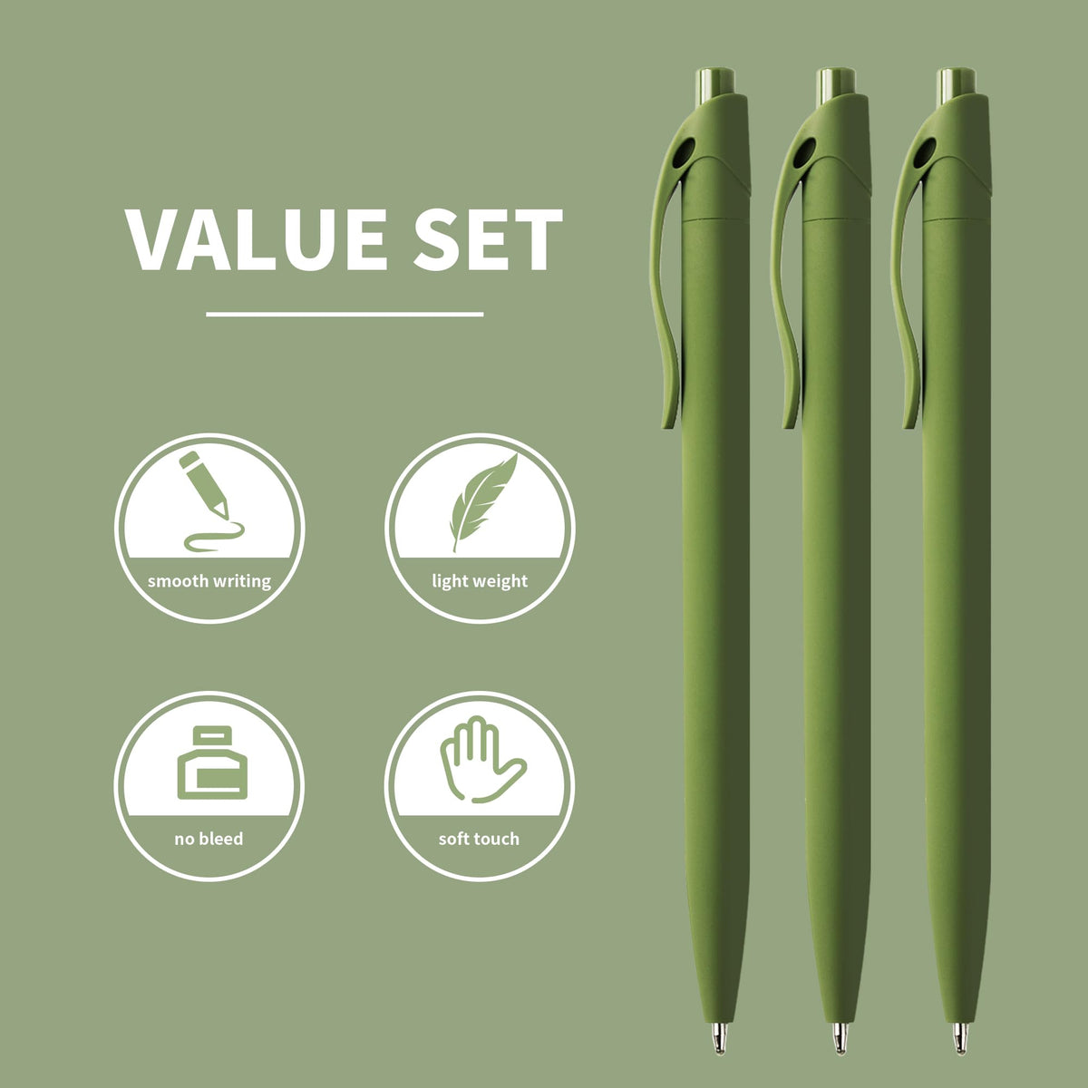 deegtran Pens Bulk, 50 Pack No Bleed Sage Green Click Pen, Wholesale Retractable Ballpoint Pens