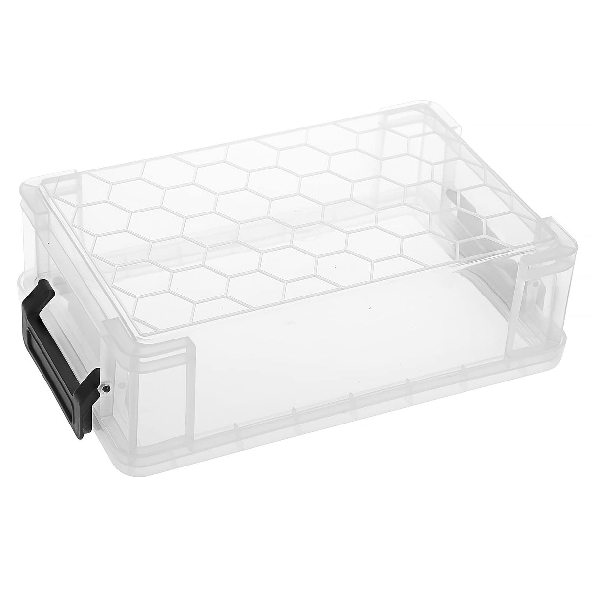 BTSKY 4 Pack Extra Large Plastic Pencil Box Stackable, Translucent, Black