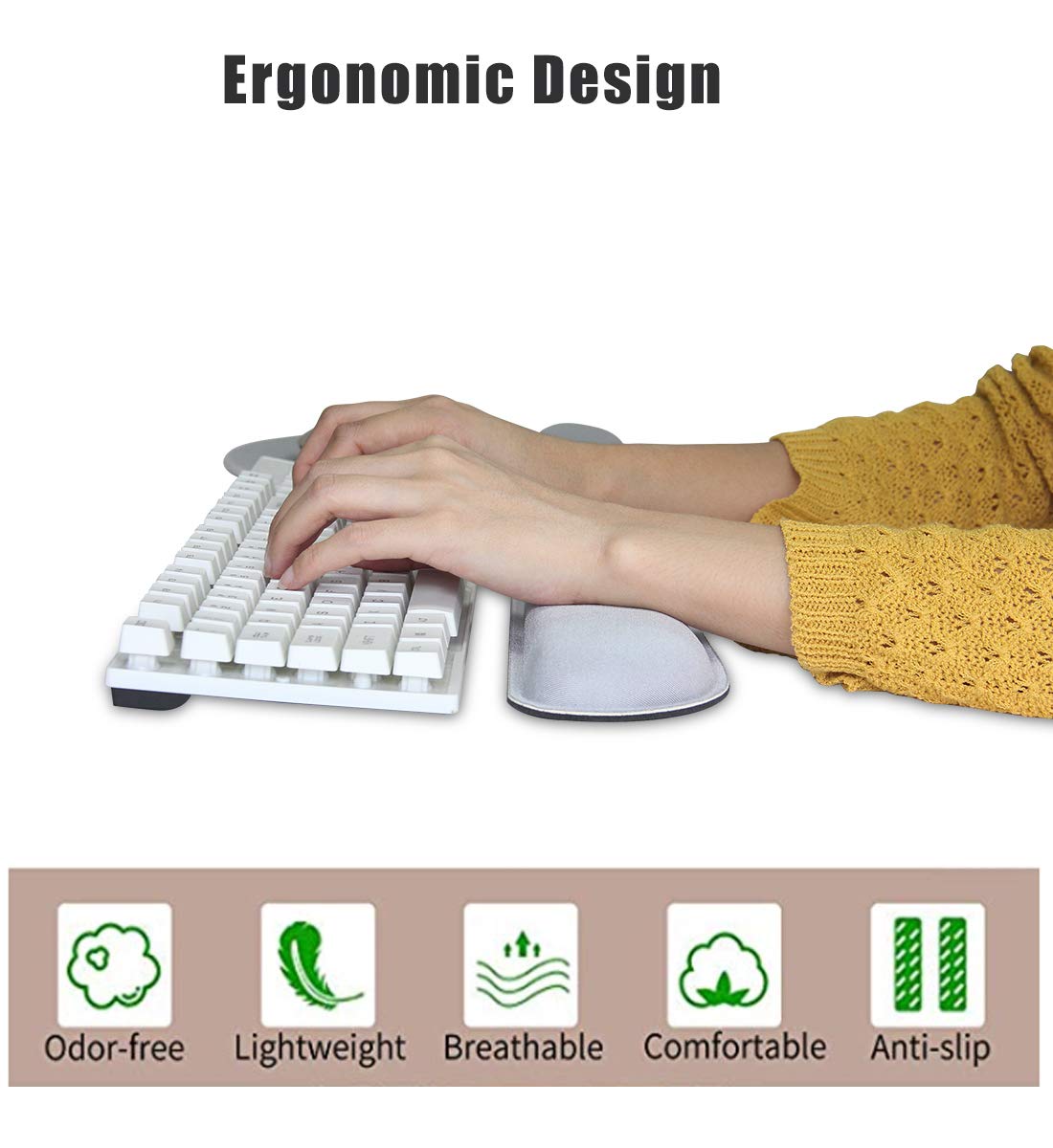 AORTDES Ergonomic Keyboard Mouse Pad Wrist Rest Support Set for Laptop/Computer/Desktop,Memory Foam