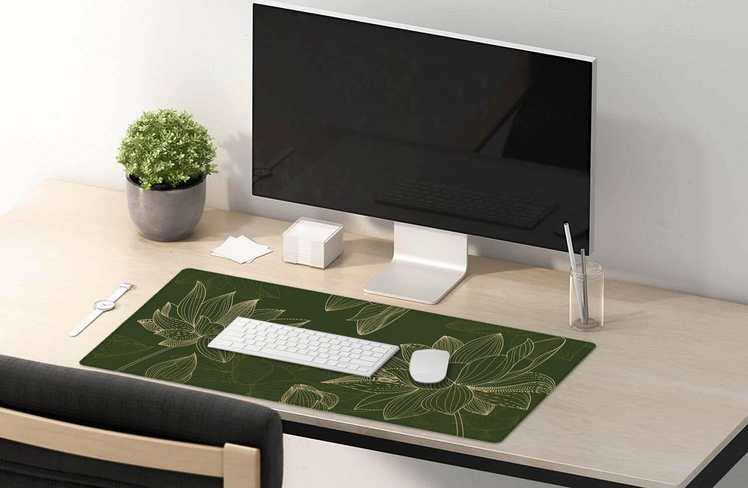 SSOIU Green Floral Desk Mat - Modern Gaming Mouse Pad, Large XXL Size, 35.5" x 15.7
