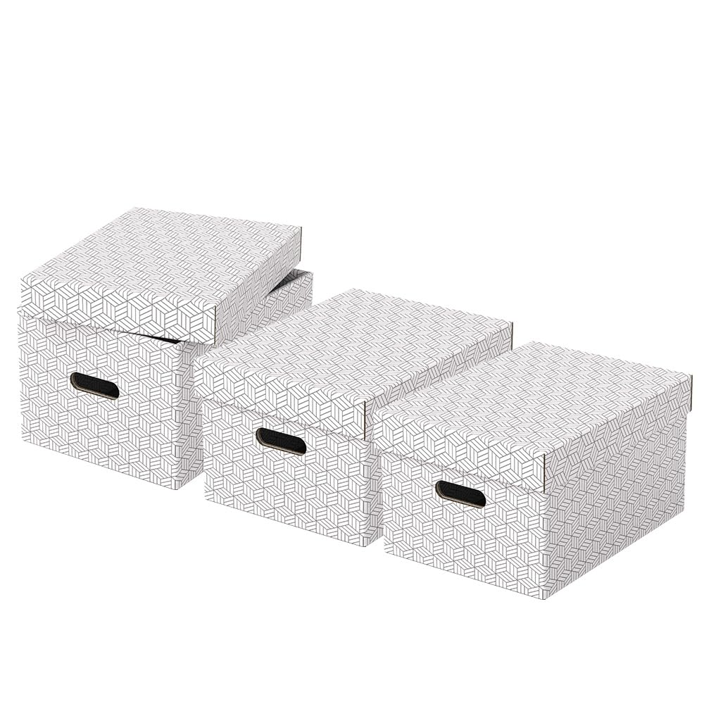 Esselte Medium Storage Box With Lid, Pack Of 3, Home/Office Storage & Organisation, 100% Recycled