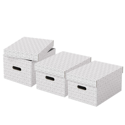 Esselte Medium Storage Box With Lid, Pack Of 3, Home/Office Storage & Organisation, 100% Recycled