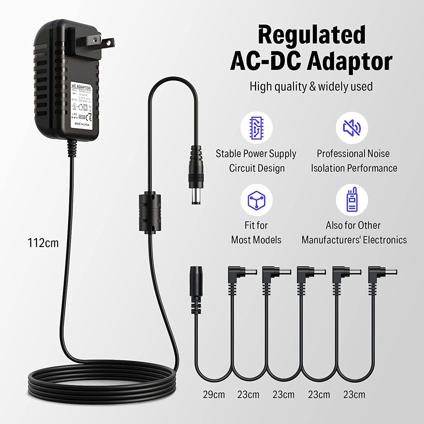 Donner DPA-1 9V DC 1A Power Supply Adapter for Keyboards & Guitar Pedals
