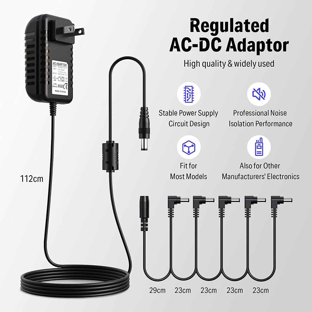 Donner DPA-1 9V DC 1A Power Supply Adapter for Keyboards & Guitar Pedals