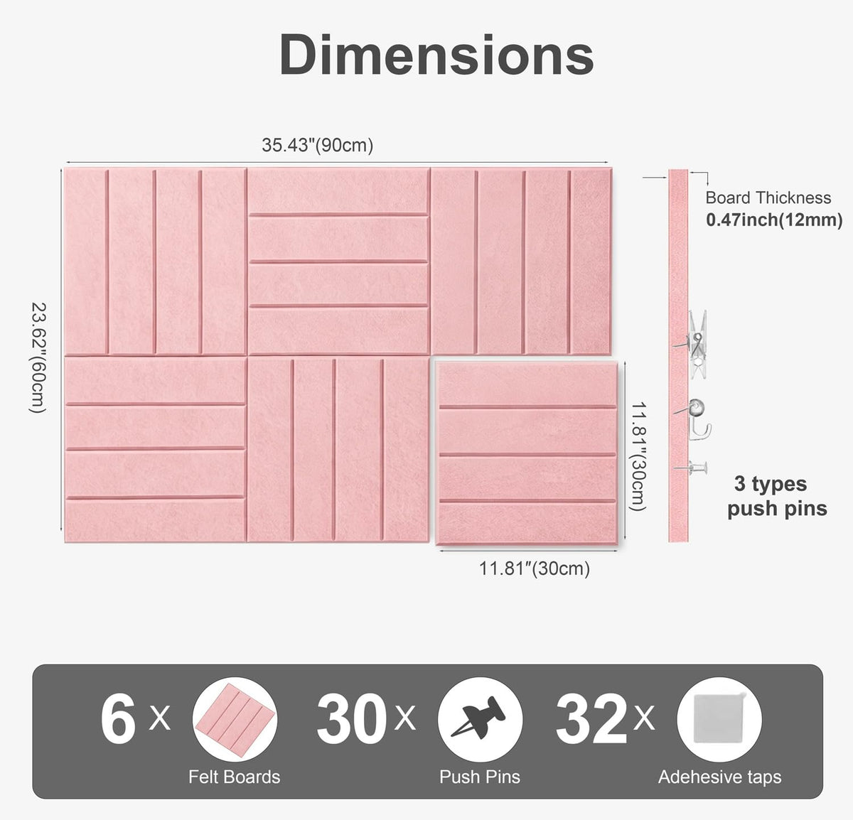 G Gamit 0.47" Thick Felt Wall Tiles 36"x24" Cork Board Alternative 6 Pack 11.81"x11.81"Felt