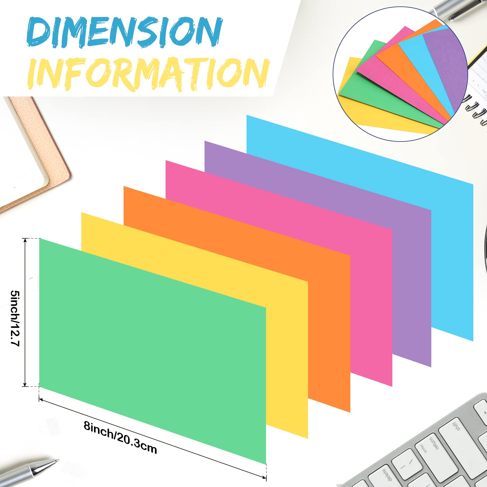 300 Pcs Blank Index Cards Thick Card Stock, 5 x 8 Inch, Bright Colors