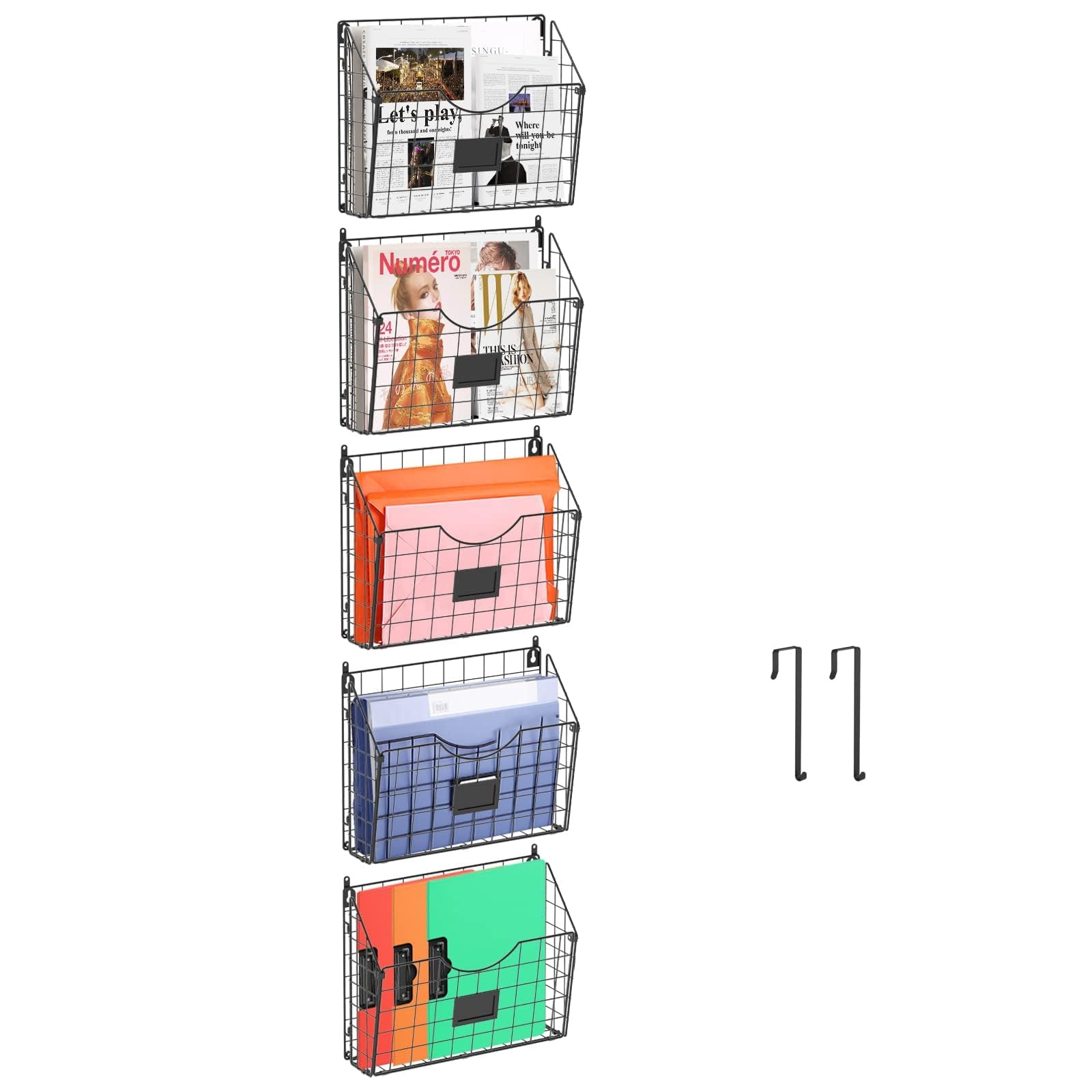 X-cosrack 5-Tier Over the Door File Organizer, Stackable Hanging Wall Files Rack with Door Hooks