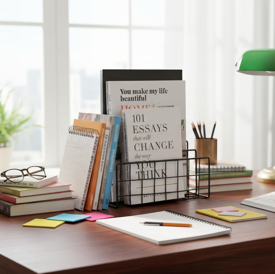 File Folder Organizer for Desktop,3 Section Metal Vertical magazine Stand Holder,Paper tray/Mail