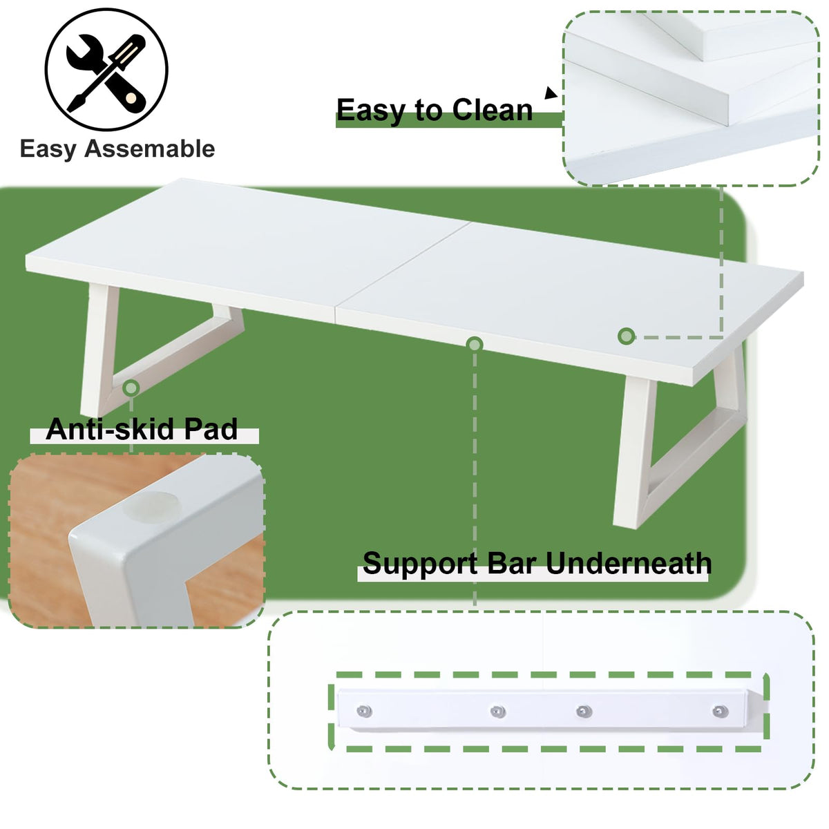 TEAMIX 24 inch Monitor Riser for Desk, Wood & Steel Computer/TV Stand White