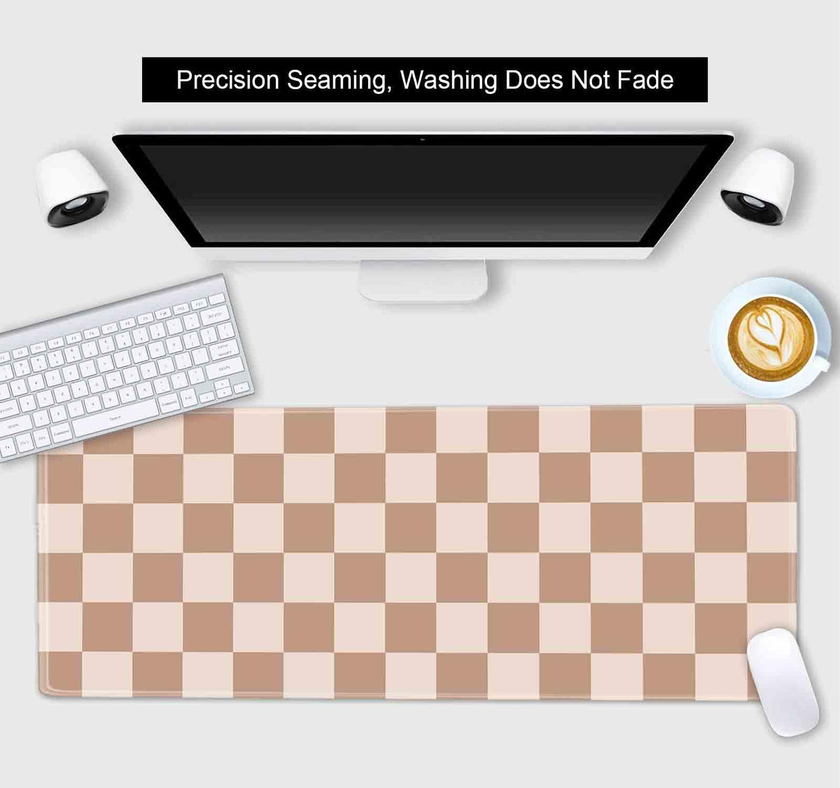SXCKANG Beige Checkered Large Gaming Mouse Pad, Cute Brown Keyboard Desk Mat, Extended Game