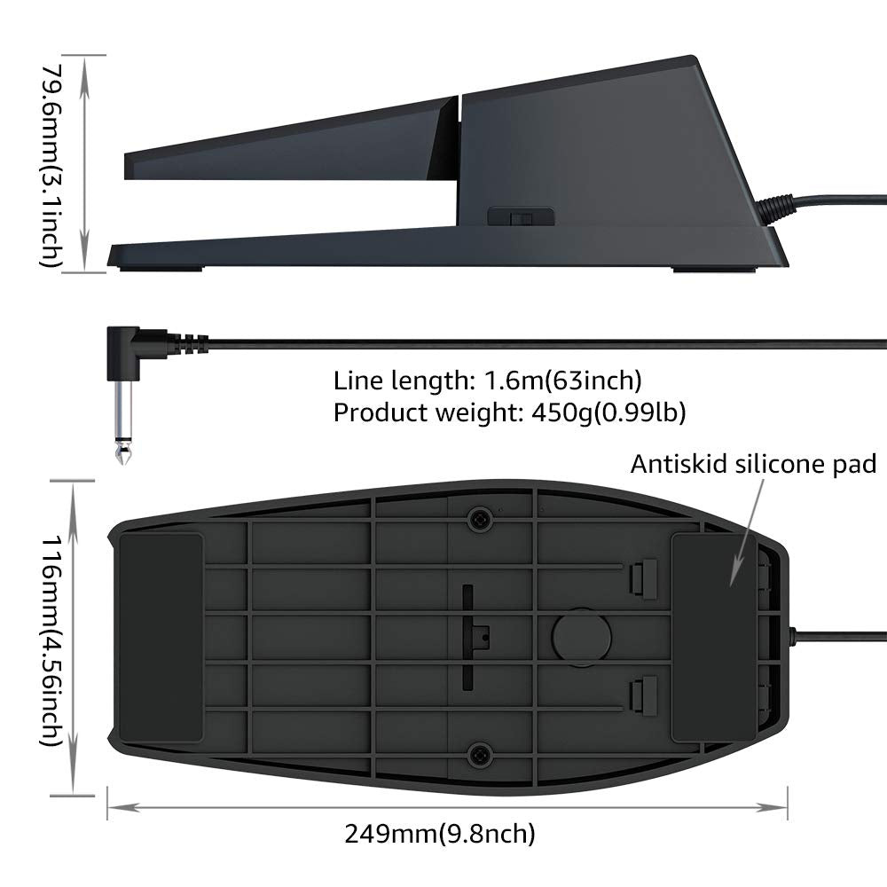 Wuxic new Sustain Pedal，Universal for Yamaha Casio Roland Korg Behringer Moo digital Piano and Midi