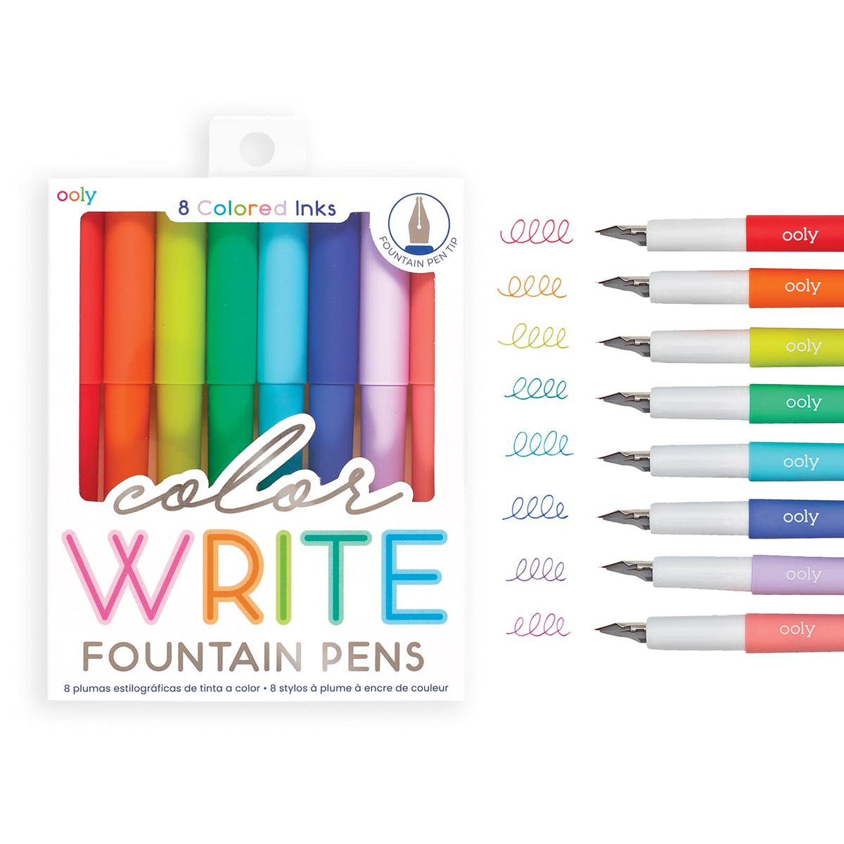 Ooly Color Write Fountain Pens, Pack of 8, Colored Ink