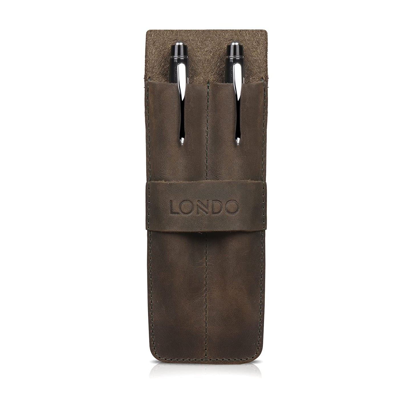 Londo Genuine Leather Pen and Pencil Case with Tuck in Flap, Stationery Bag - Two compartment