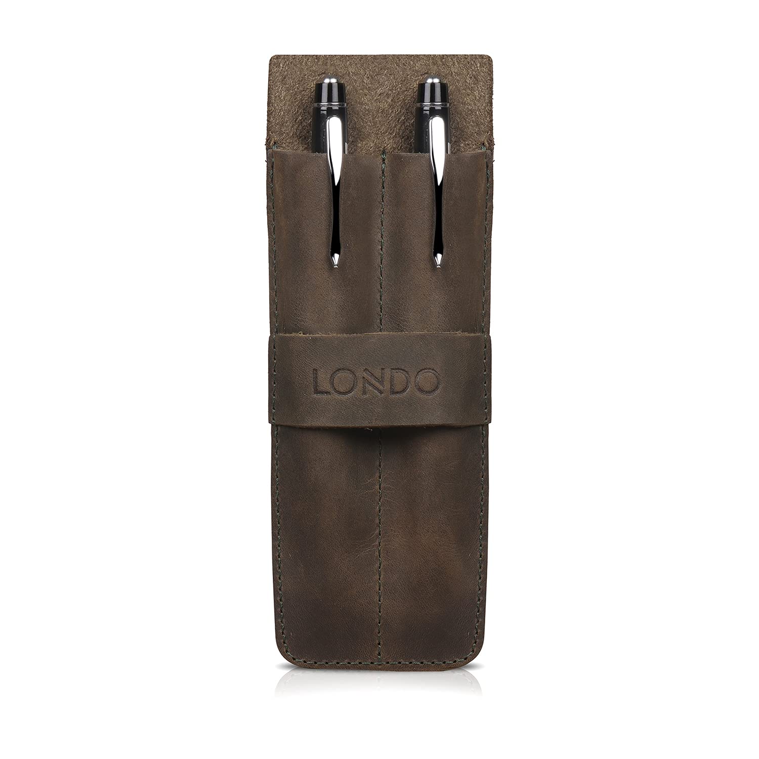 Londo Genuine Leather Pen and Pencil Case with Tuck in Flap, Stationery Bag - Two compartment