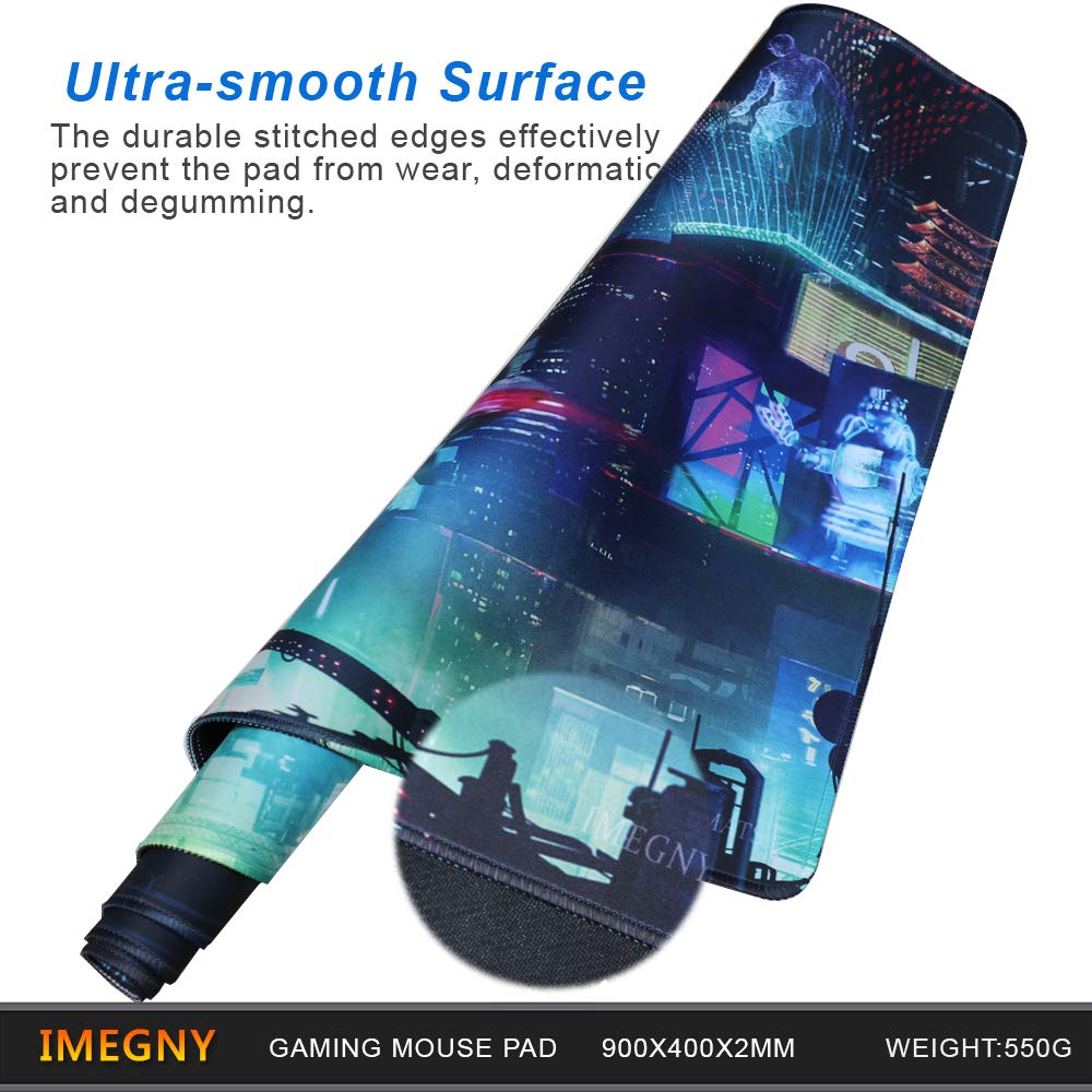 Imegny Extended Gaming Mouse Pad, Portable Mat for Keyboard & Mouse with Stitched Edges + Non-Slip