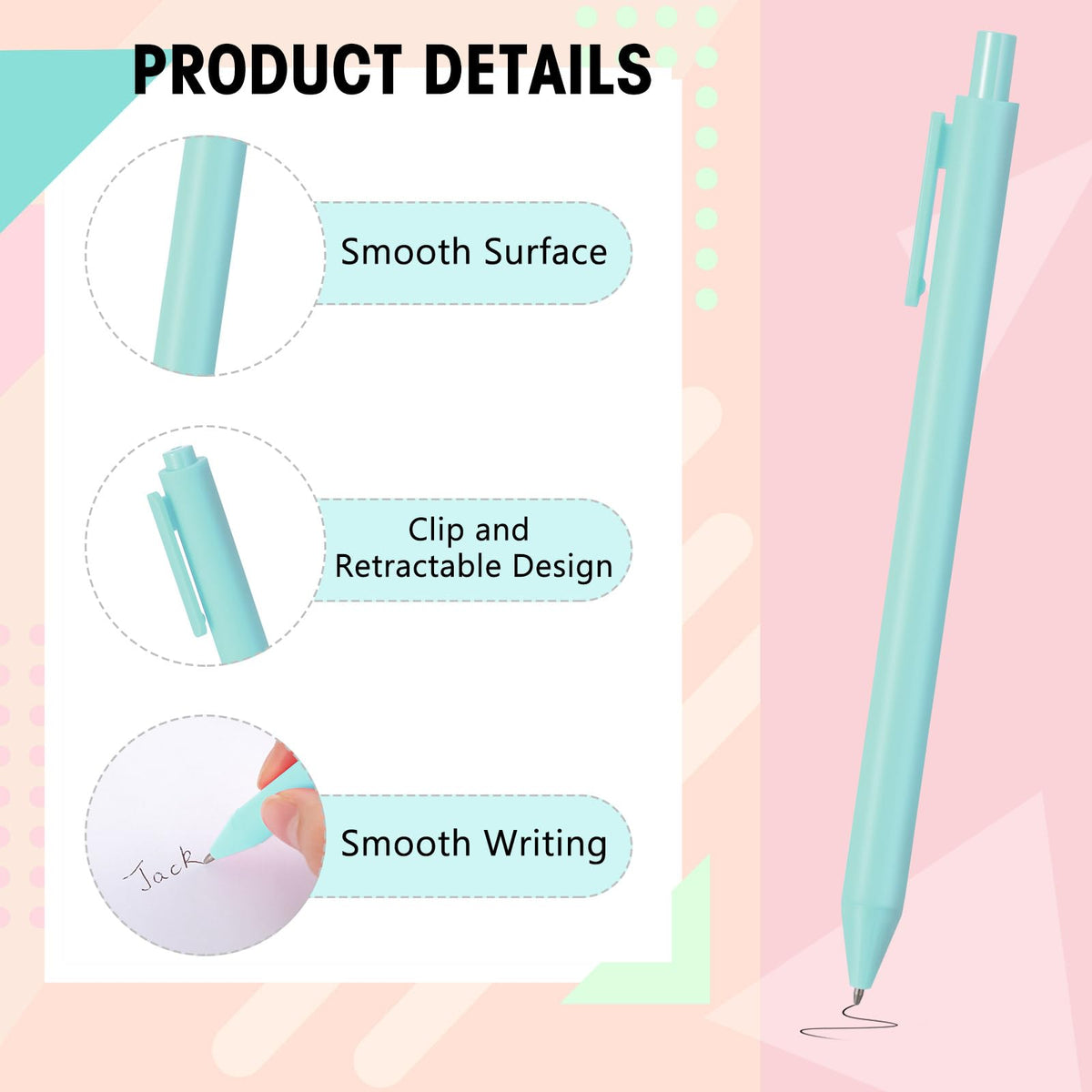 Teling 100 Pcs Ballpoint Pens Retractable Comfortable Cute Stylish Writing Pens in Medium Point 1.0