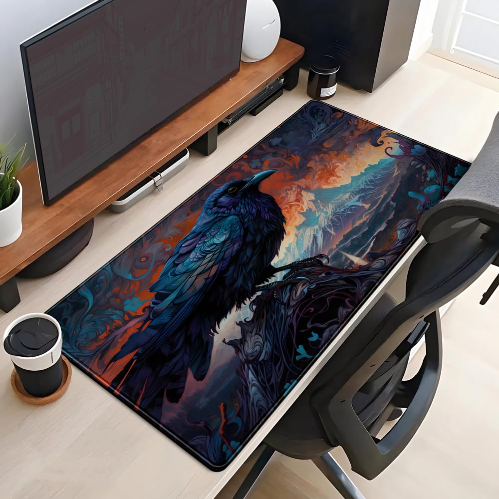 Magic Crow Desk Mat Gaming Misty Fores Mouse Pad Playmat, Large Gaming Mousepad Keyboard Desk