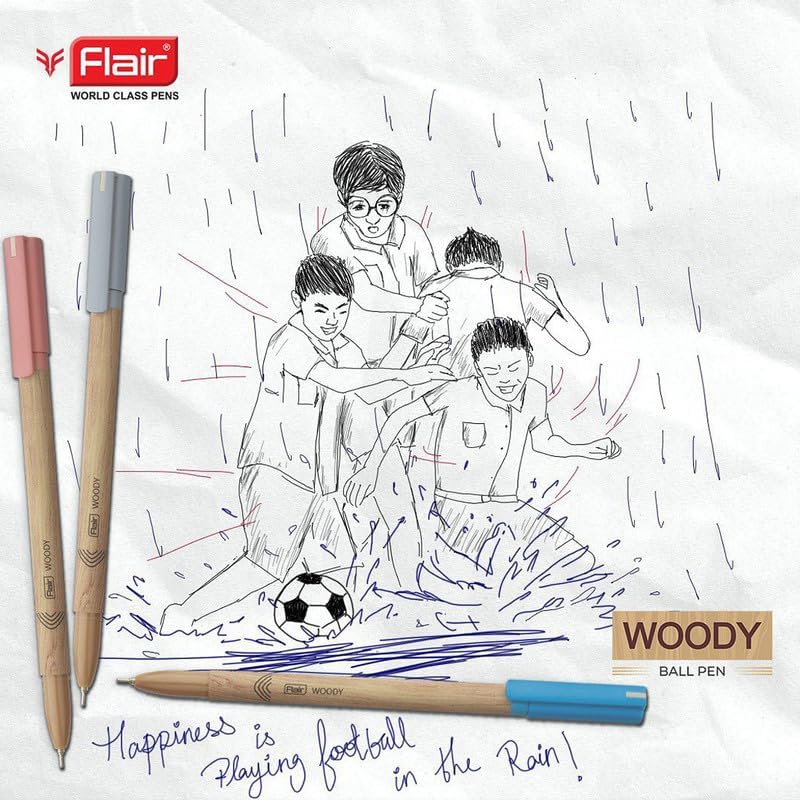 FLAIR Woody 0.7 mm Ball Pen Combo Pack | Attractive Woody Design | 10 Pcs Blue Ink & 10 Pcs Black