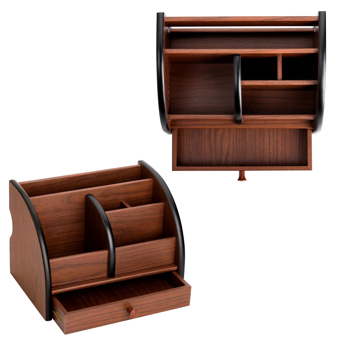 Foraineam Wooden Desk Organizer with Drawer, Remote Control Holder Caddy, Makeup Organizers, Wood