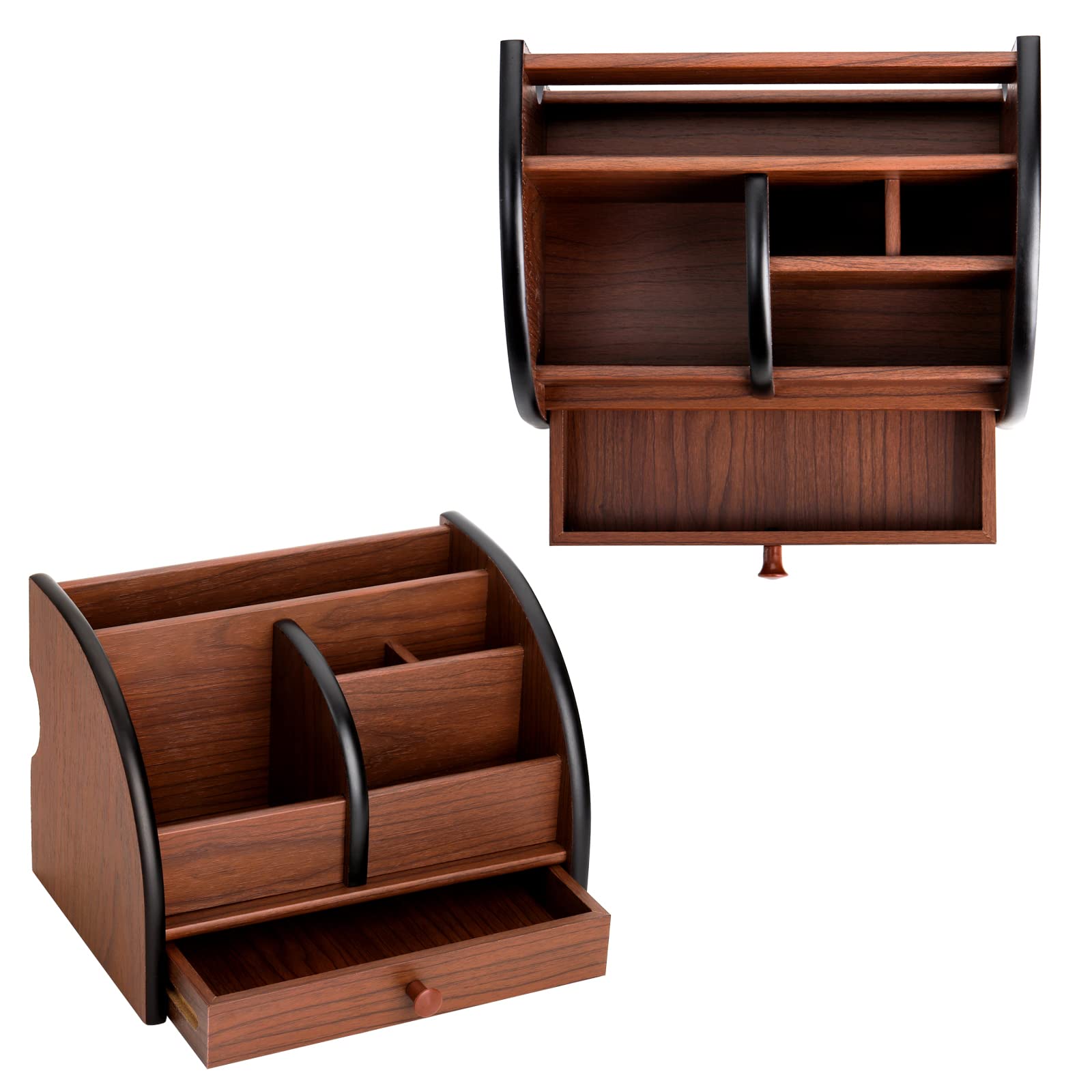 Foraineam Wooden Desk Organizer with Drawer, Remote Control Holder Caddy, Makeup Organizers, Wood