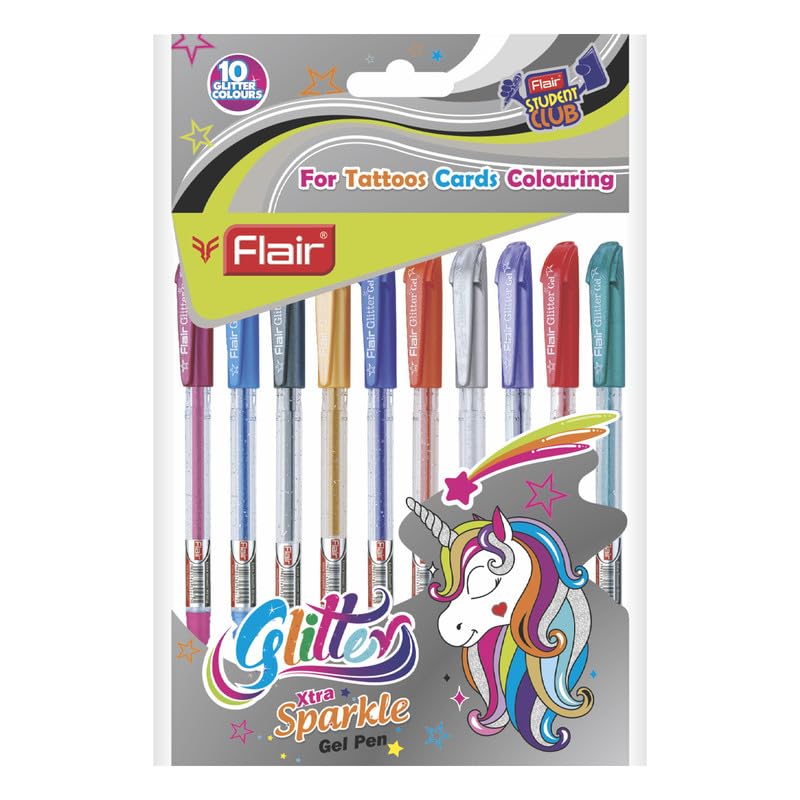 FLAIR Glitter Sparkle Gel Pen Blister Pack | Tip Size 1 mm | Comfortable Grip for Smooth Writing |