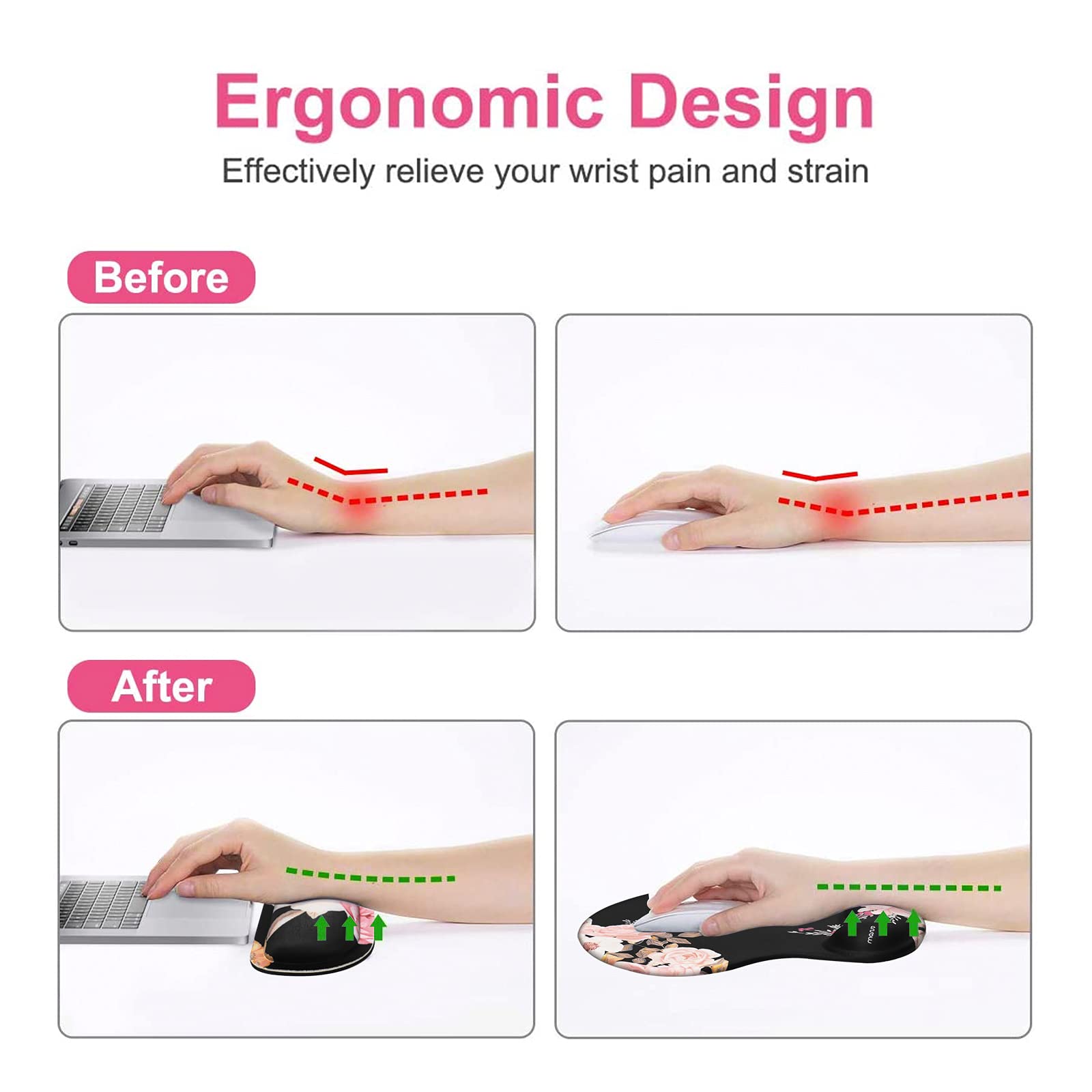 MOSISO Curved Wrist Rest Support for Mouse Pad&Keyboard Set, Black